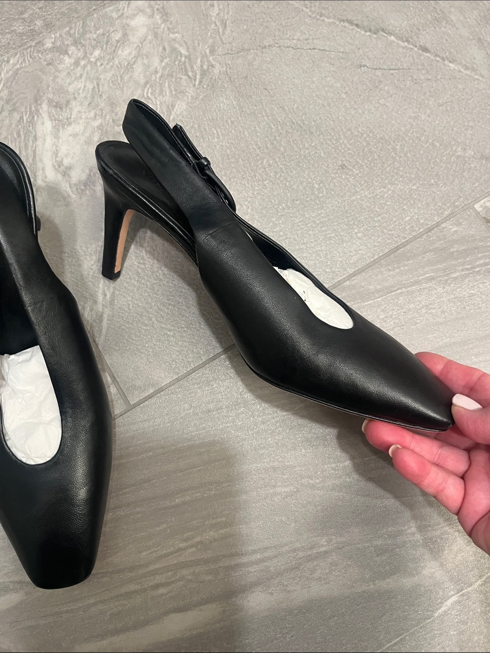Vince Black Leather Square-Toe Slingback Mules - Picture 2 of 7